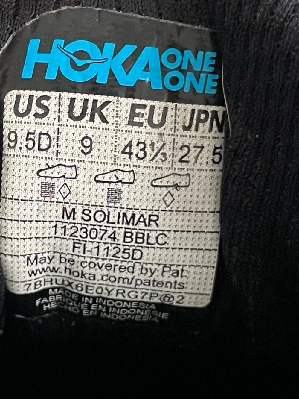 Men Size 9.5 Hoka One One Solimar Black Gum Running Shoes